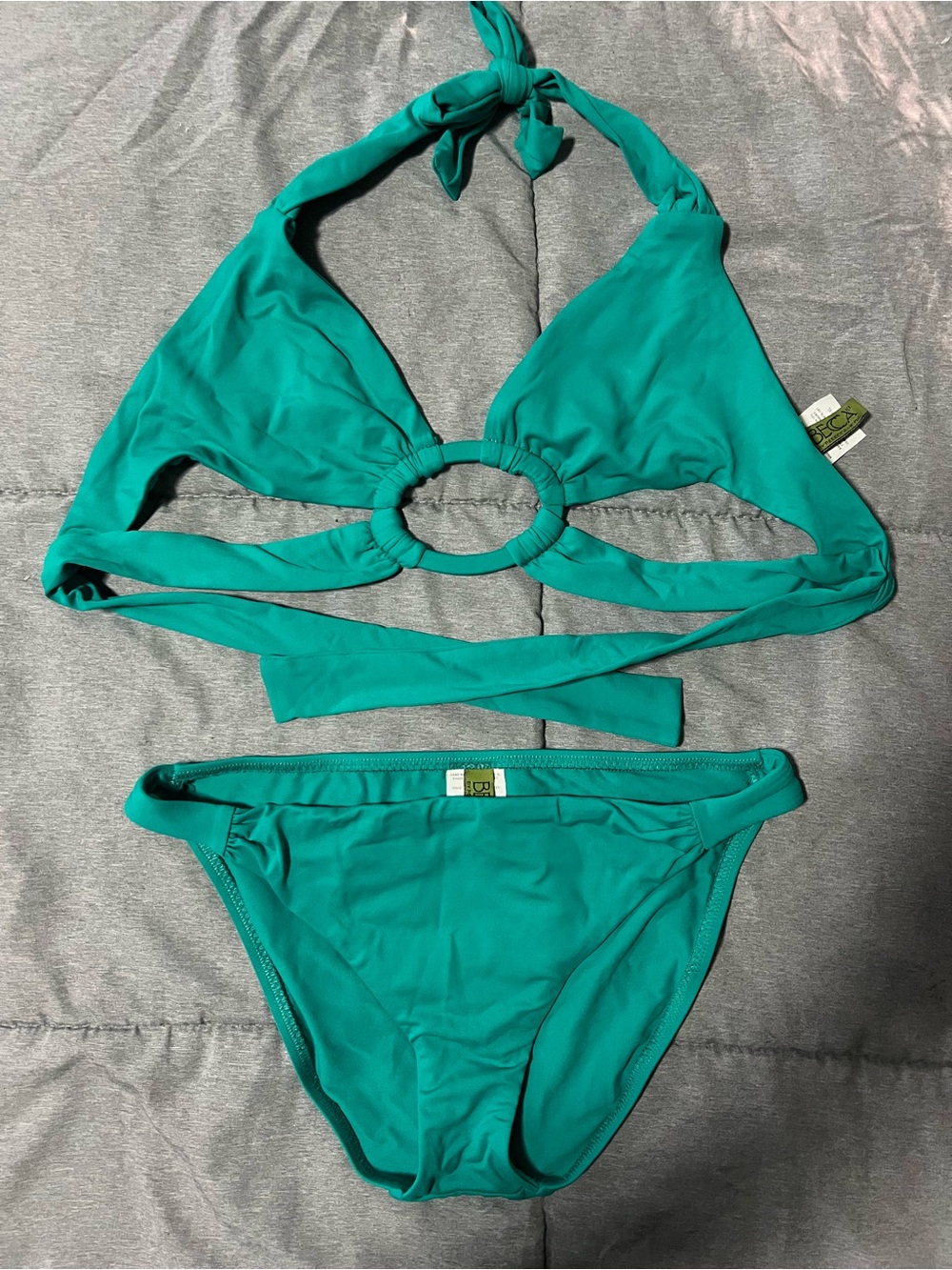 BECCA Teal Ring-Front Halter Bikini (Top-L/Bottom-M)